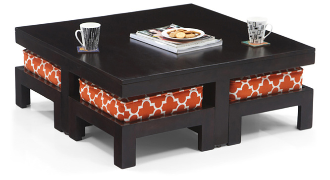 Tribal Coffee Table Set (Ebony Morocco Lattice Rust)